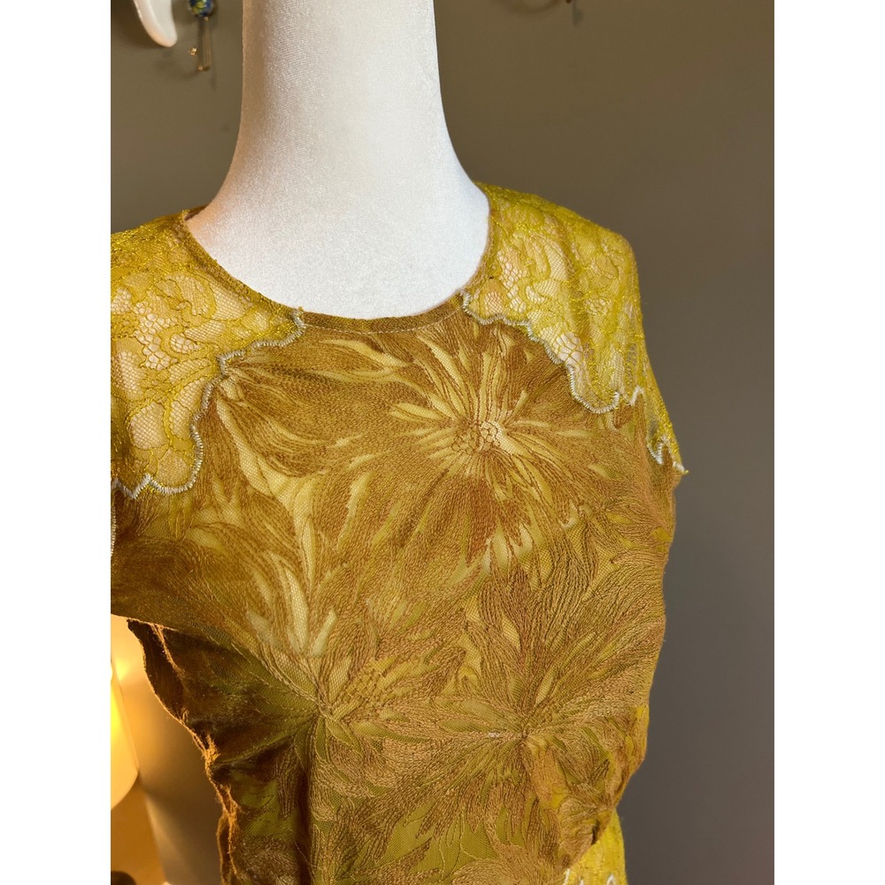 BCBGMAXAZRIA Mustard Yellow Lace‎ Floral Embroidered Sheath Dress Size 6 - Picture 5 of 11